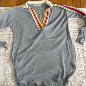Free People Gray Top with Multicolor Stripes